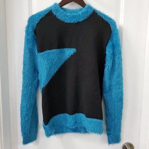 Versus Versace Blue fuzzy geometric sweater.